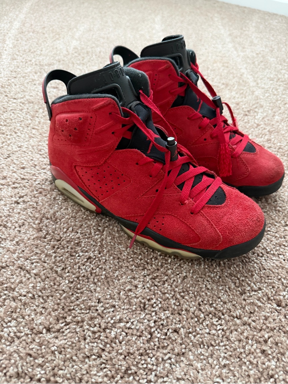 Jordan Red and Black Suede High-Top Sneakers